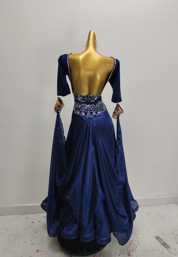 Dark blue smooth dance dress with lace, with or without floats - Image 2