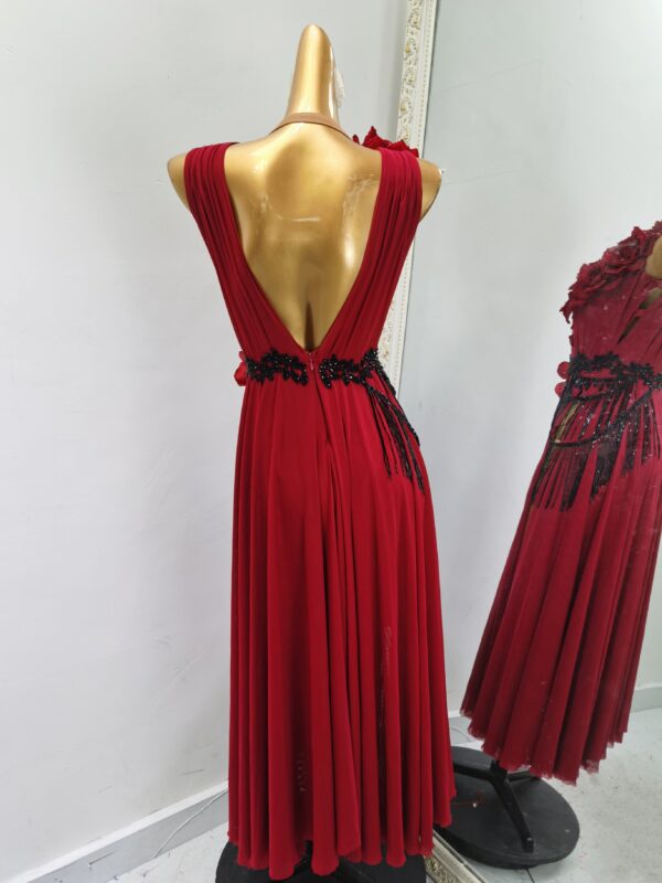 Burgundy ballroom and smooth dance dress with flowers - Image 2