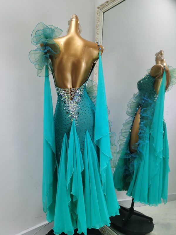 Turquoise smooth dance dress with slit - Image 3