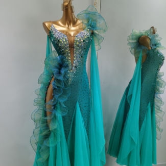 turquoise smooth dance dress with slit