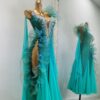 Turquoise smooth dance dress with slit - Image 2