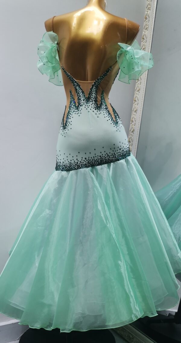 Mint green ballroom and smooth dance dress with slit - Image 2