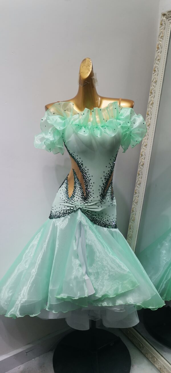 Mint green ballroom and smooth dance dress with slit