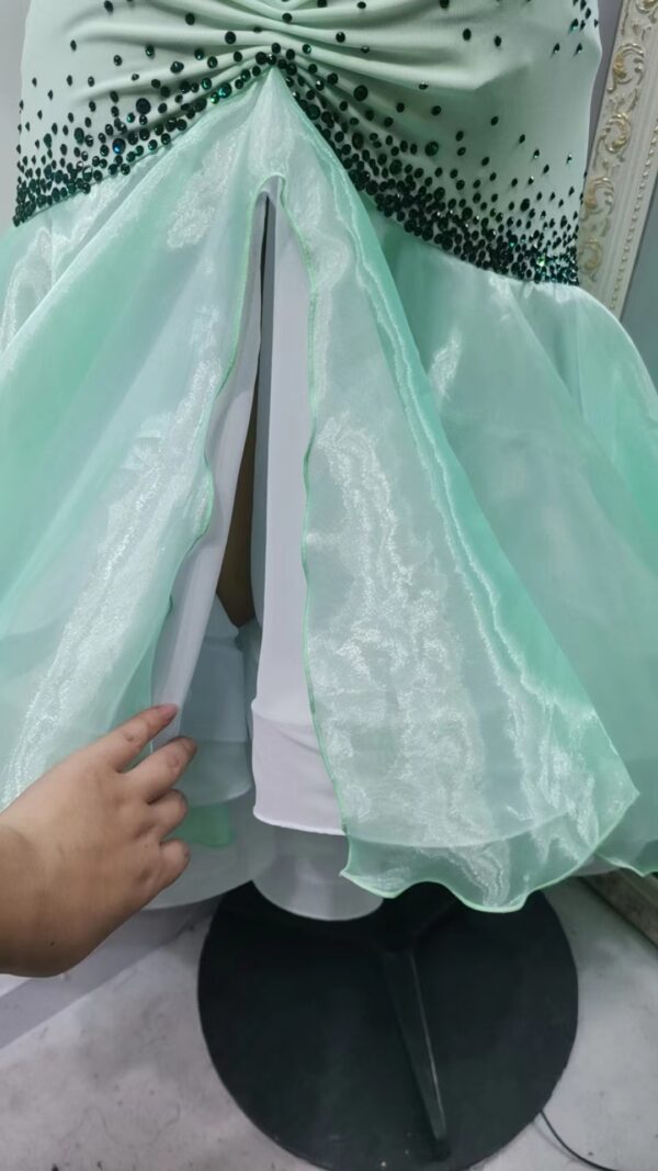 Mint green ballroom and smooth dance dress with slit - Image 3