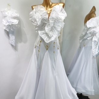 white ballroom dress with pearls