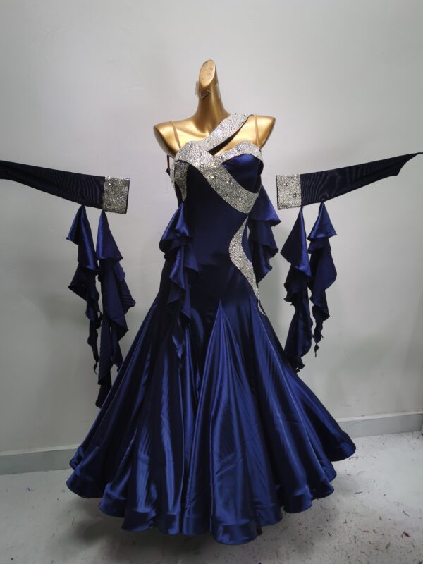 Dark blue ballroom and smooth dance dress, with or without floats