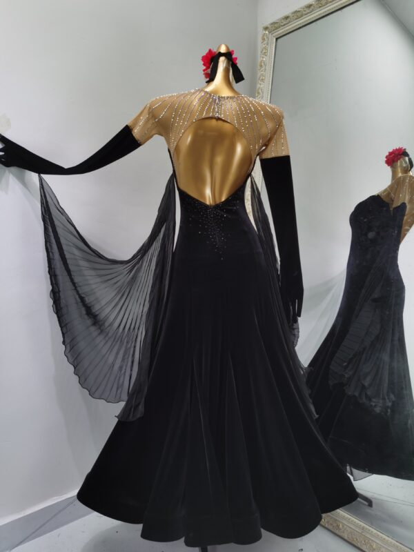 Black velvet ballroom and smooth dance dress with gloves, with or without floats - Image 2