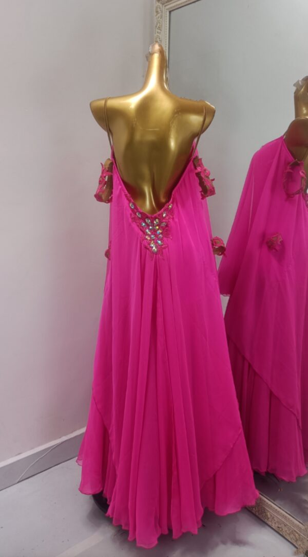 Fuchsia pink ballroom and smooth dance dress with lace and crystals - Image 2