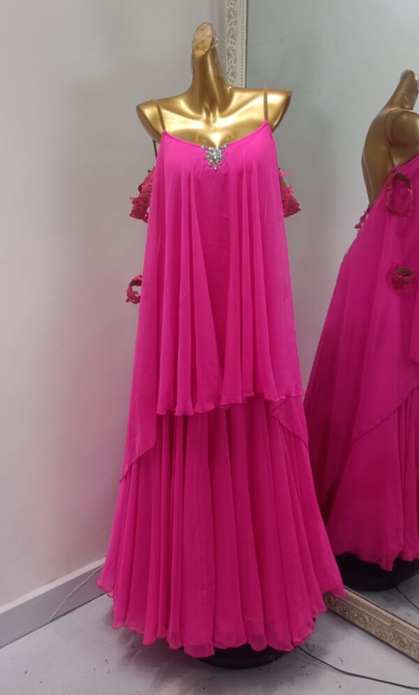 Fuchsia pink ballroom and smooth dance dress with lace and crystals