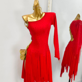 red latin dance dress with open back