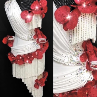 white rumba dance dress with fringe