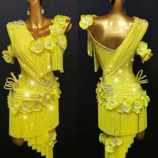 yellow Latin dance dress with fringe