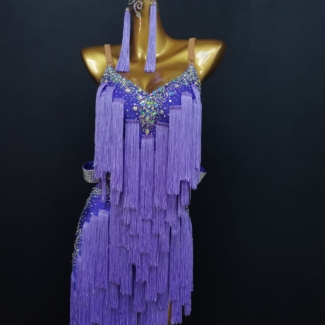 purple fringe latin dance dress
