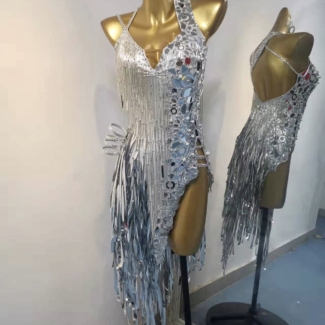 silver latin dance dress with crystals