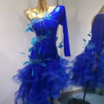 Blue Latin Dance Dress with Feathers