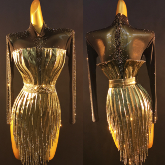 Shiny Latin Dance Dress with Crystal Fringe
