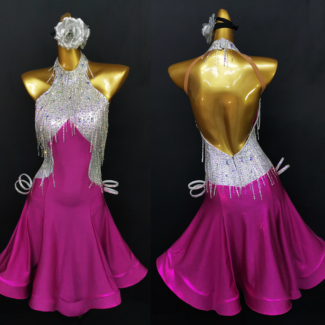 fuchsia latin dance dress with crystal fringe