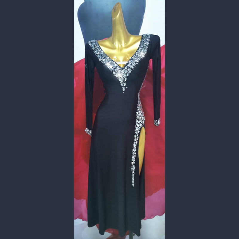 L0017-front Black Latin Dance Dress