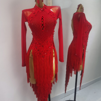 red latin dance dress