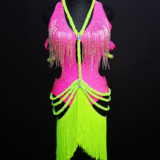 Latin Dance Dress with Beaded Fringe