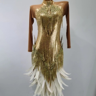 Latin Dance Dress with Beaded Fringe