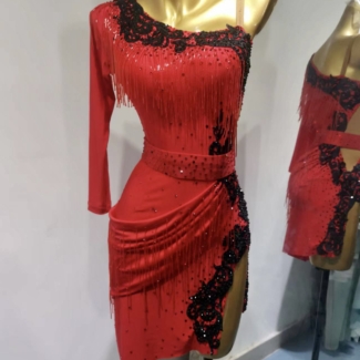 red latin dance dress