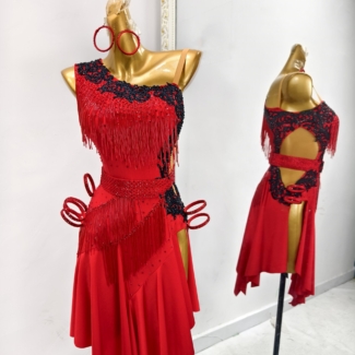 red latin dance dress