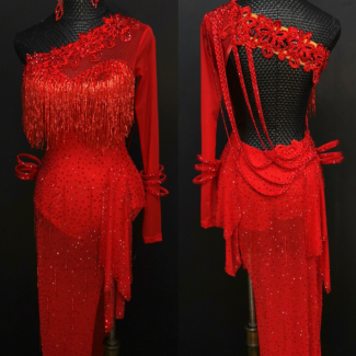 red latin dance dress with slit