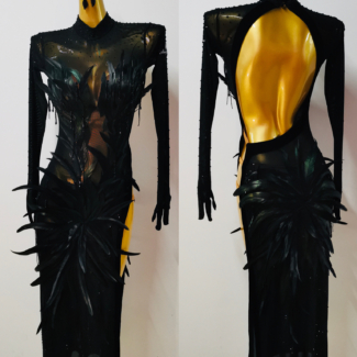 dance dress with feathers and open back