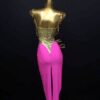 Gold fringe and fuchsia pink Latin and Rhythm dance dress with bodycon skirt - Image 2