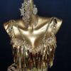 Gold fringe and fuchsia pink Latin and Rhythm dance dress with bodycon skirt - Image 3