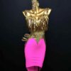 Gold fringe and fuchsia pink Latin and Rhythm dance dress with bodycon skirt