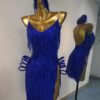 Royal Blue Latin and Rhythm dance dress with stoned fringe