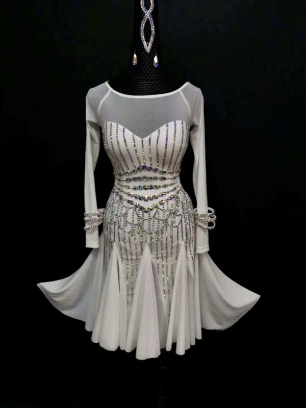 White Latin and Rhythm dance dress with crystals