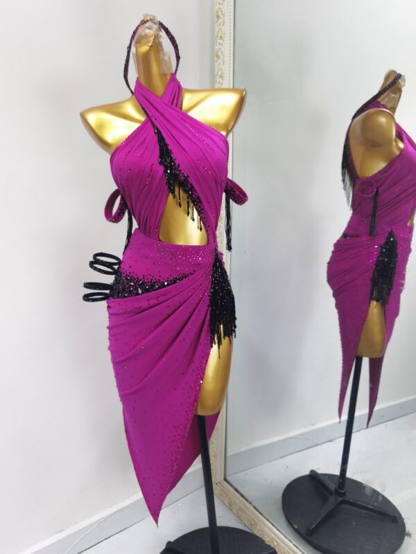 Purple pink Latin and Rhythm dance dress with cut-out and slit