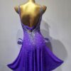 Purple Latin and Rhythm dance dress with slit, crystals and flared skirt - Image 2