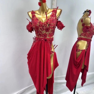 red fringe latin dance outfit