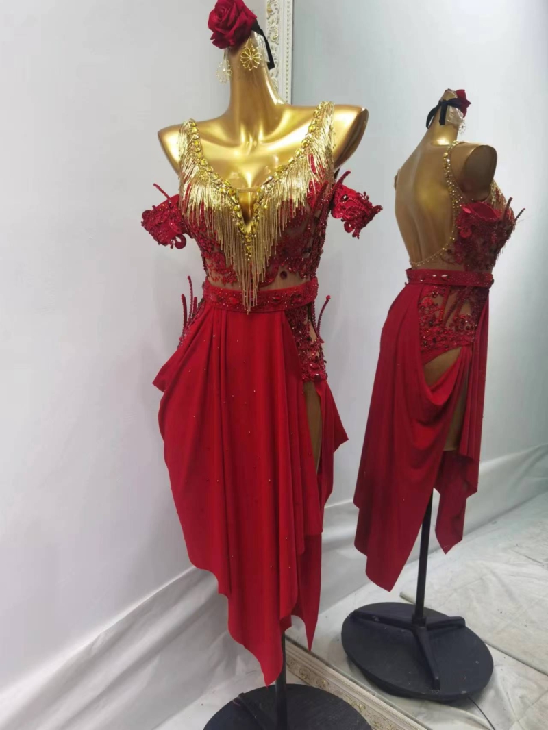 L0070A-front red latin dance dress