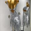 Silver Latin and Rhythm dance dress with striped fringe - Image 2