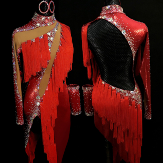 red latin dance dress with fringe