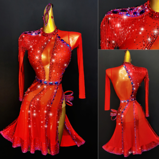red latin dance dress with slits