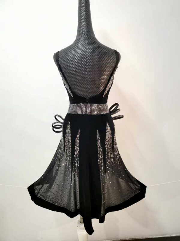 Black velvet Latin and Rhythm dance dress with crystals - Image 2