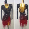Ombre black and red Latin and Rhythm dance dress with open back and stoned fringe - Image 2
