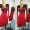 Ombre black and red Latin and Rhythm dance dress with layered fringe and crystals - Image 3
