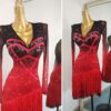 Ombre black and red Latin and Rhythm dance dress with layered fringe and crystals