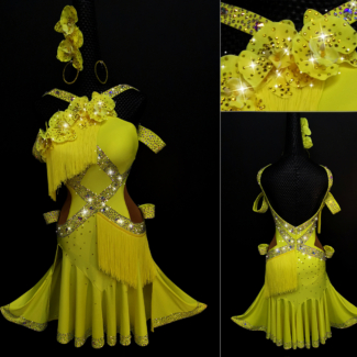yellow Latin dance dress with flowers