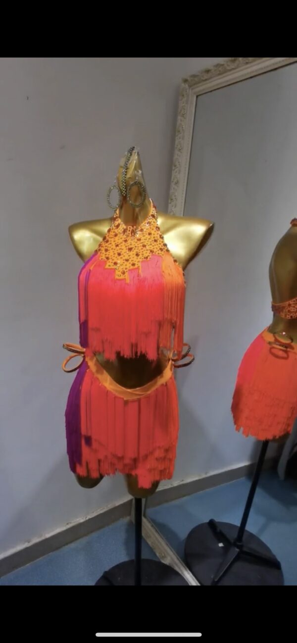 Pink orange purple Latin and Rhythm dance dress with ombre fringe