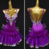 Purple Latin and Rhythm velvet dance dress with silver lace and sequins - Image 3