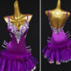 Purple Latin and Rhythm velvet dance dress with silver lace and sequins - Image 2