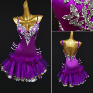 purple velvet latin dance dress
